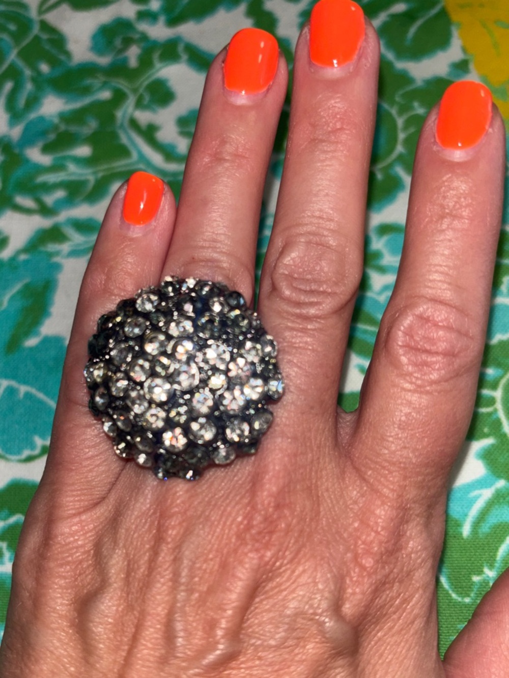 Crystal Cluster Statement Ring - Silver and Gray Tone